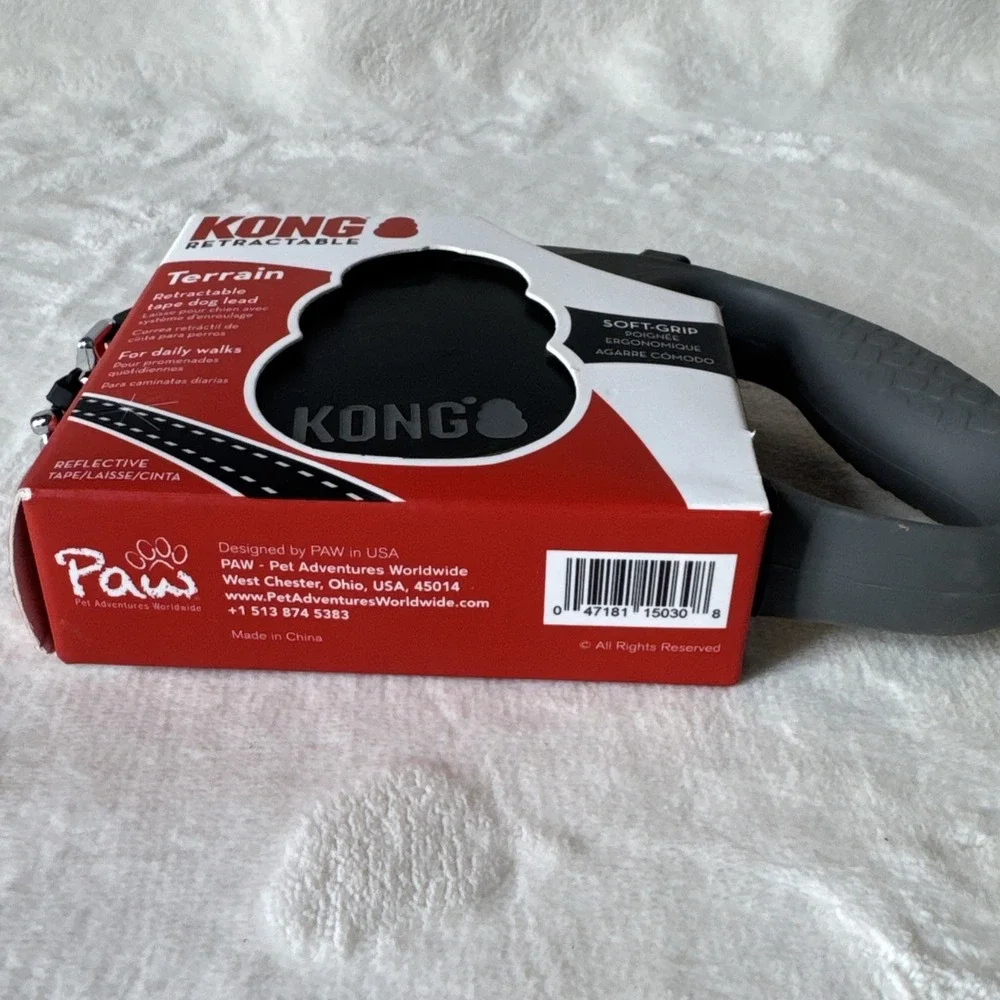 KONG‎ Terrain Medium 16ft Black Retractable Dog Leash with Soft Grip Handle NEW